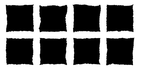 Rough edge rectangle shape collage. Paper torn, jagged edge rectangle frame set. Grunge, old vintage black border collage. Black ripped papers silhouettes. Vector illustration. - obrazy, fototapety, plakaty