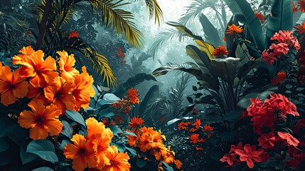 Obraz na płótnie Canvas Bright Tropical Background Jungle Plants, Wallpaper Pictures, Background Hd