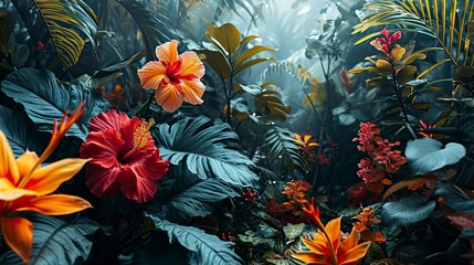 Fototapeta na wymiar Bright Tropical Background Jungle Plants, Wallpaper Pictures, Background Hd