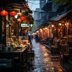 Night view of a wet alley in an ancient Chinese town