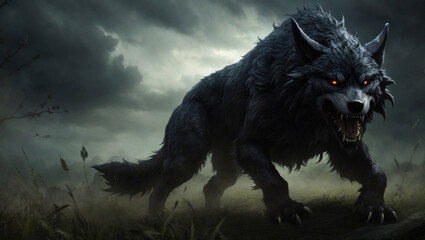 furious black wolf,wolf roaring. Fury of the wolf