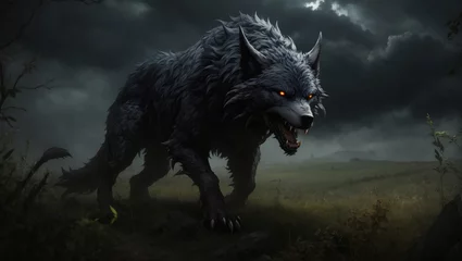 Stof per meter furious black wolf,wolf roaring. Fury of the wolf © ZOHAIB