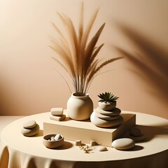 Nature's Balance, Table with Rocks and Plant