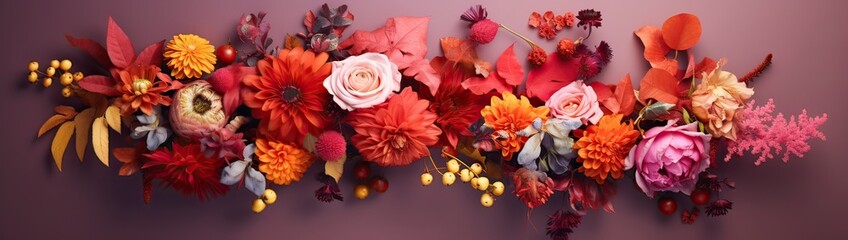 Red pink magenta orange Autumn Colorful fall bouquet. Beautiful flower composition with autumn orange and red flowers