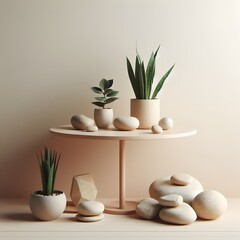 Nature's Balance, Table with Rocks and Plant