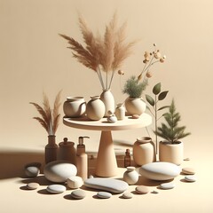 Nature's Balance, Table with Rocks and Plant