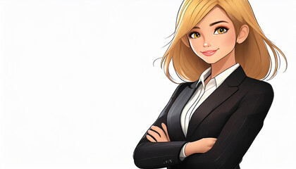 Obraz premium A businesswoman with blonde hair standing with her arms crossed.