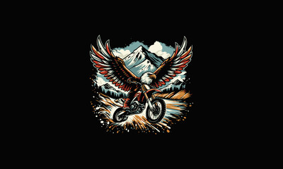 eagle riding motocross on mountain vector artwork design