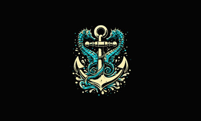 Fototapeta na wymiar seahorses and anchor vector artwork design