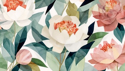 peony, watercolor flower background image, 16:9 widescreen wallpaper
