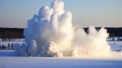 Controlled explosion of a large snow pile - obrazy, fototapety, plakaty