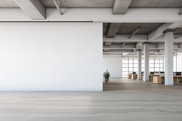 Large empty office space with white wall