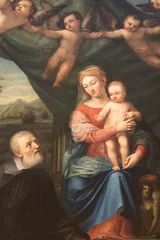 Foto op Canvas VICENZA, ITALY - NOVEMBER 6, 2023: The detail of painting Madonna with the St. Philip Neri in the church Chiesa di San Filippo Neri by unknown artist.  © Renáta Sedmáková