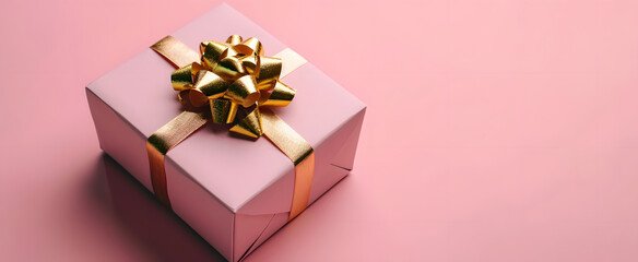 Obraz na płótnie Canvas Realistic of Pink gift box with gold Ribbon. for Birthday or Christmas and new year Celebration. 