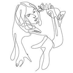 One line art of gorgeous women. One line art. One line art women.