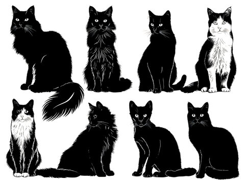 Cute Dogs Doodle Vector Set. Cartoon Dog. Silhouettes Of Cats And Dogs On White Background