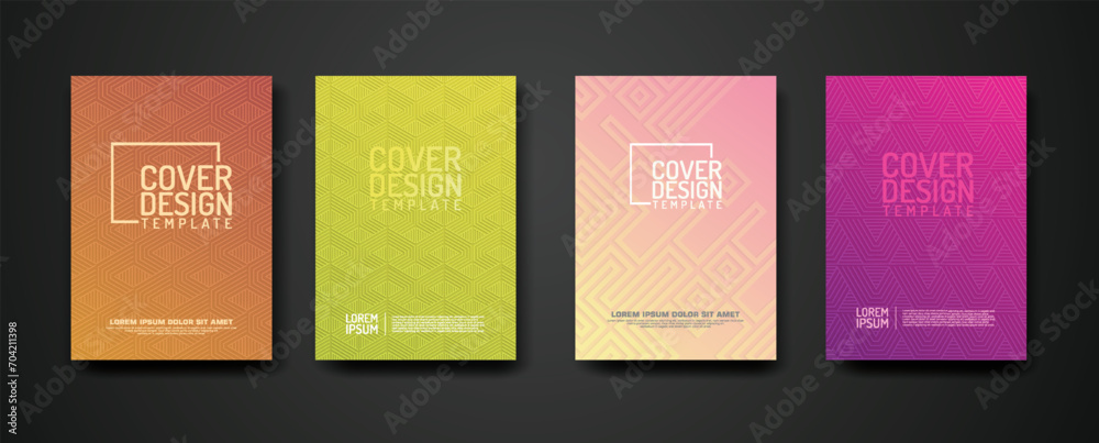 Poster set cover design template with geometric lines textured pattern background and dynamic gradation col