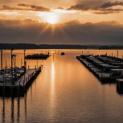 Fototapeta premium sunset over a pier on a lake