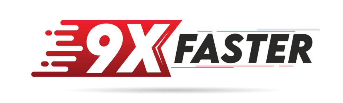 9X faster red and black letter isolated on a white background. Vector illustration.