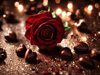 バレンタインデー、薔薇とキャンドルとチョコレート