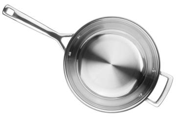 Pan or Wok. Stainless steel wok pan non-stick without lid. Scratch Proof metal cookware for gas, induction or electric stove. For cooking meat, vegetable, rice. Professional chef kitchen equipment