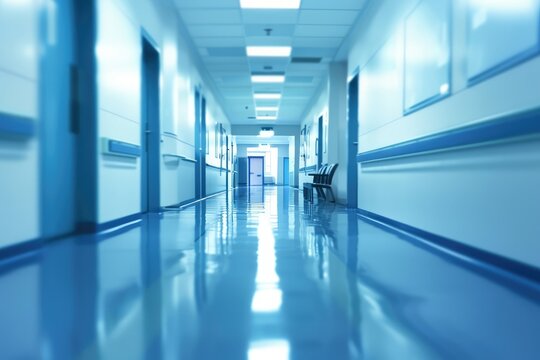 Blurry image of a brightly lit hospital corridor, clinical clarity