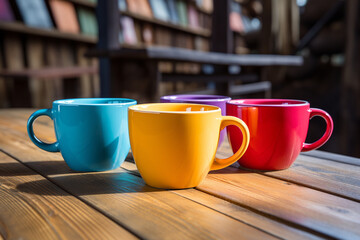 Fototapeta premium cups of coffee on the table, Generative AI