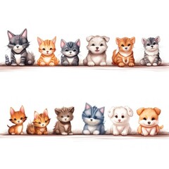 Fototapeta premium Collection of cat illustrations on a white background.