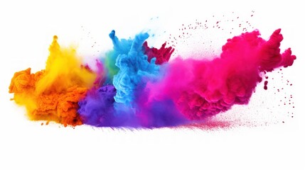 Colored powder explosions on a white background