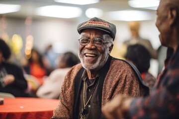 African American elder man in an indoor community event
