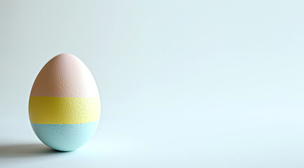 single pastel Easter egg standing on white background. Place for text