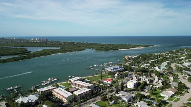 Flying over Fort pierce inlet on the Treasure Coast of Florida in St. Lucie County