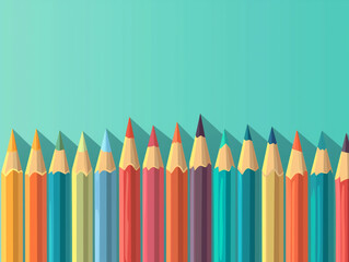 Color pencils on blue background