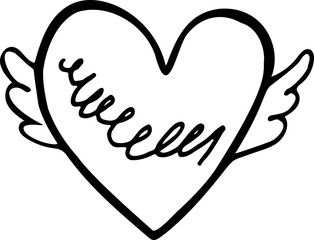 Simple Winged Heart for Valentines Day Hand Drawn Illustration