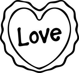 Primitive Doodle Heart with Love Inscription for Valentines Hand Drawn Illustration