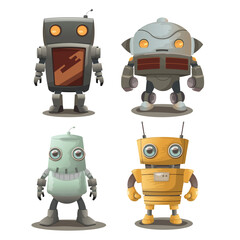 Vintage Robots Cartoon Collection Set Vector