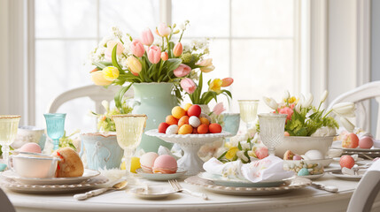 Fototapeta premium Spring table setup decor for brunch.