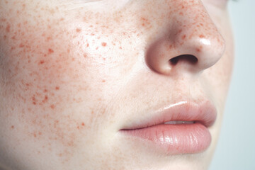 Close-up of Freckled Skin and Natural Beauty