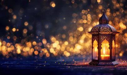 Fototapeta na wymiar Golden Bokeh and Arabic Lantern