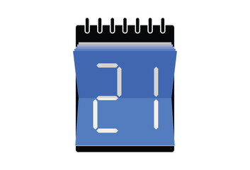 Calendar day 21. Number ONE on a white paper with red border on background.