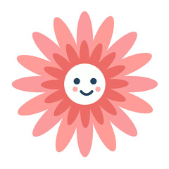 pretty pink flower with a smile, cute flower cartoon with transparent background