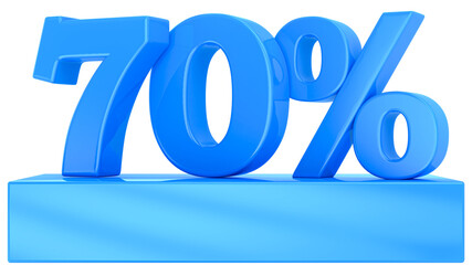 70 Percent Blue Number 3D Rendering