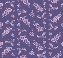 Japanese Orchid Plant Vector Seamless Pattern