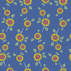 apanese Sunflower Leaf Branch Vector Seamless Pattern
