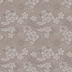 Japanese Art Flower Motif Vector Seamless Pattern