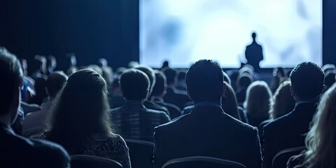 Corporate learning hub. Group of professionals engaged in business conference attending lecture on entrepreneurship and leadership in well lit auditorium creating of collaboration and knowledge
