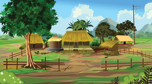 Natore Village Background 2D Cartoon Background