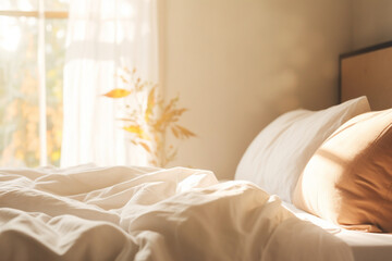 Fototapeta na wymiar comfortable bed in bedroom, Generative AI