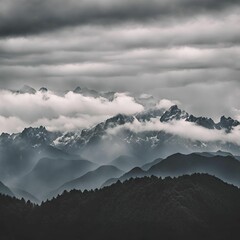 a view of cloudy with mountain peaks