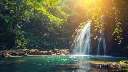 Fototapeta na wymiar Beautiful waterfall in tropical forest - beautiful natural landscape in the forest